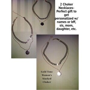 2 Goldtone Stacked Choker Necklaces